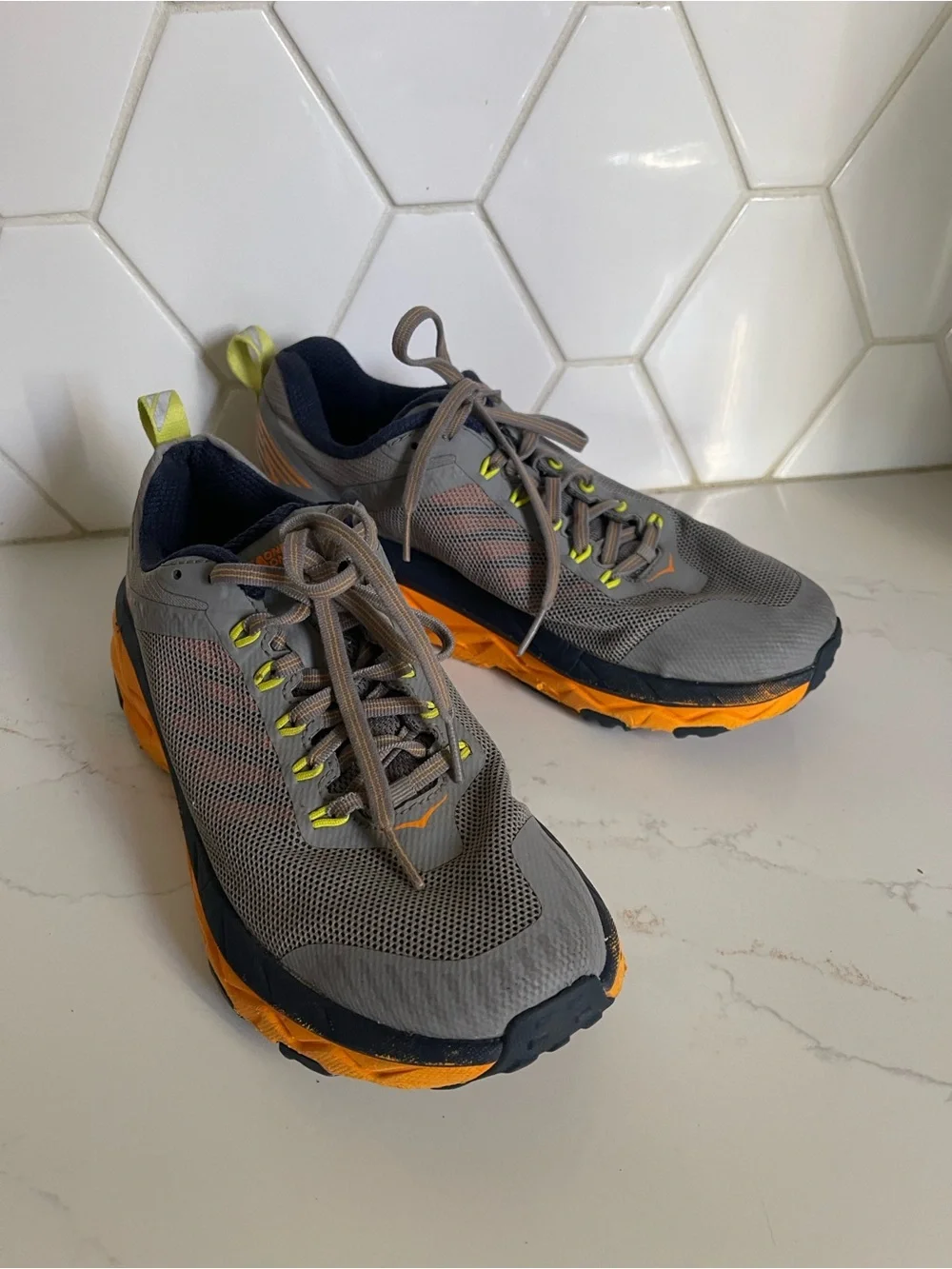 Hoka One One Gray and Orange Men's Athletic Trail Shoes